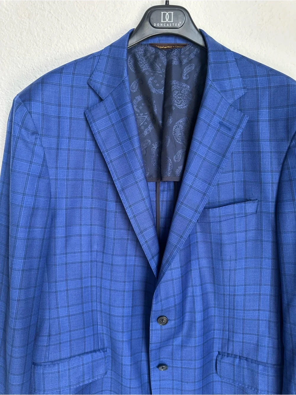 Robert Talbott Carmel Loro piana Wool blazer‎ blue plaid 46T s130 Sport Coat